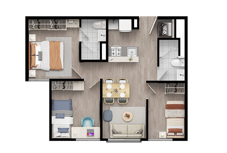 Imagen del plano del apartamento del proyecto de vivienda Inari Colsubsidio