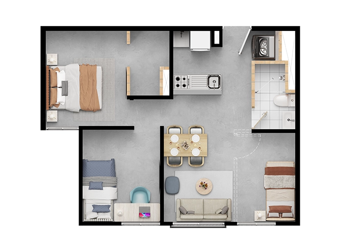 Imagen del plano del apartamento del proyecto de vivienda Inari Colsubsidio