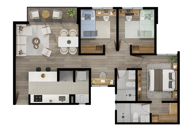 Imagen del plano del apartamento del proyecto de vivienda Los Nogales