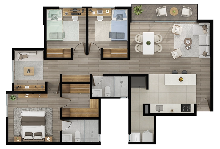 Imagen del plano del apartamento del proyecto de vivienda Los Nogales