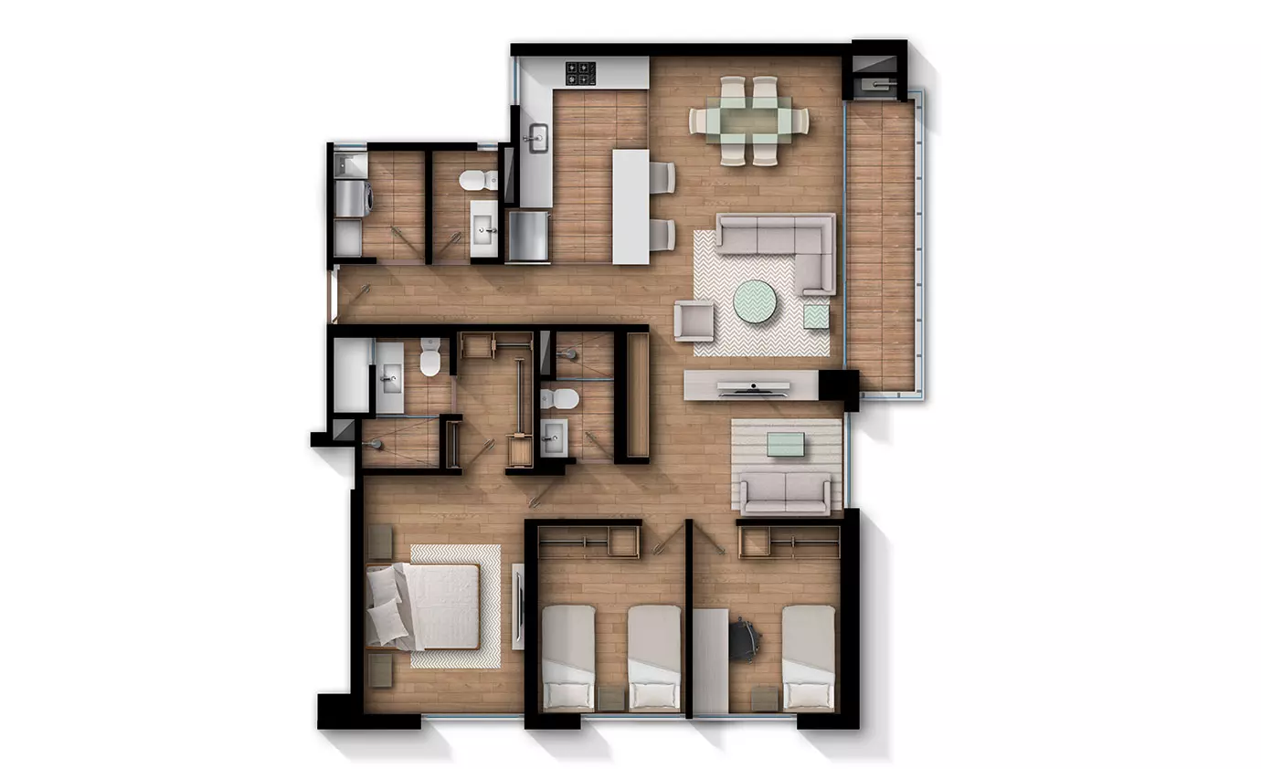 Imagen del plano del apartamento de 64M del proyecto de vivienda Luar