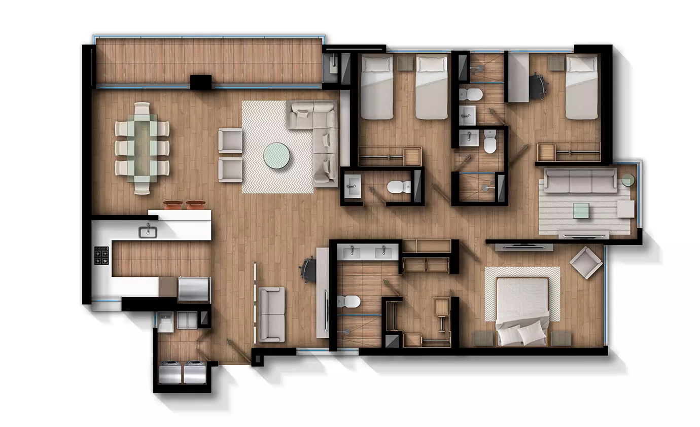 Imagen del plano del apartamento de 64M del proyecto de vivienda Luar