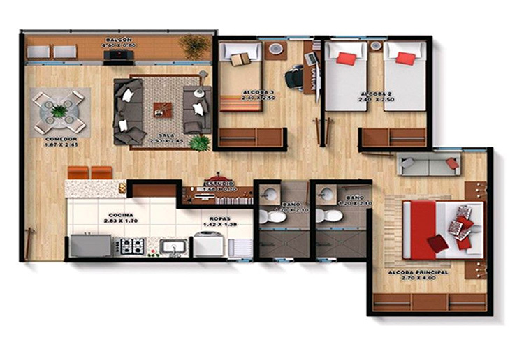 Imagen del plano del apartamento del proyecto de vivienda Novaterra Cedro