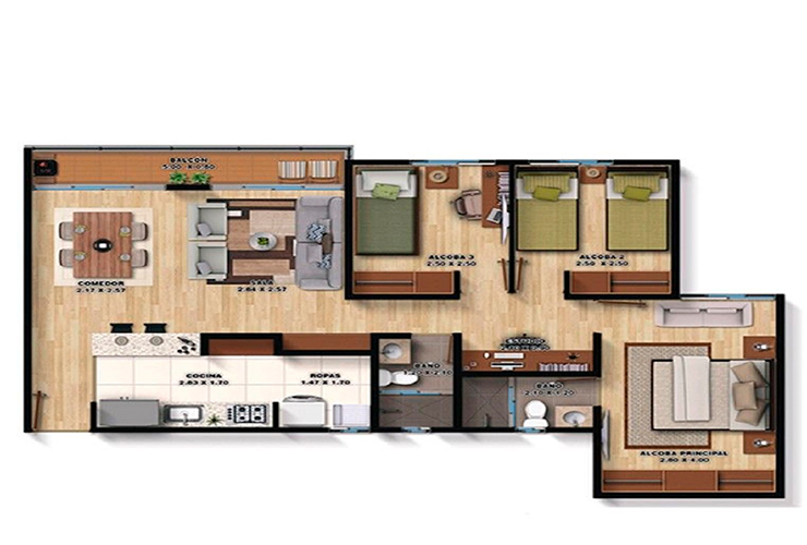 Imagen del plano del apartamento del proyecto de vivienda Novaterra Cedro