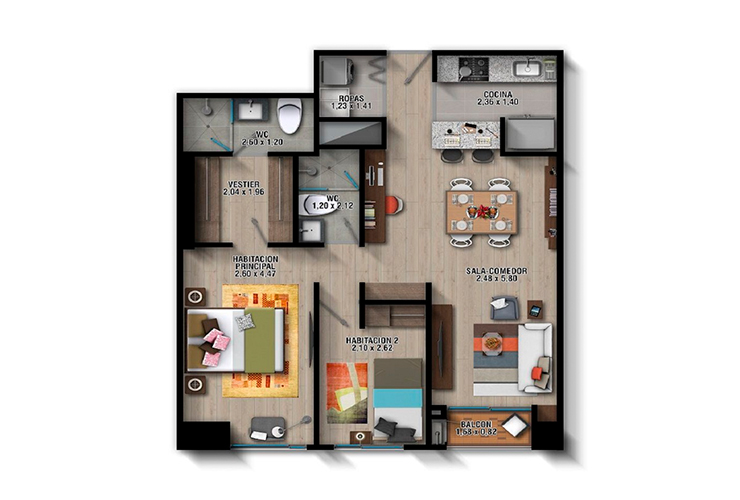 Imagen del plano del apartamento del proyecto de vivienda Torre Estación