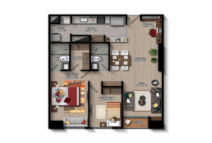 Imagen del plano del apartamento del proyecto de vivienda Torre Estación