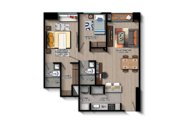 Imagen del plano del apartamento del proyecto de vivienda Torre Estación