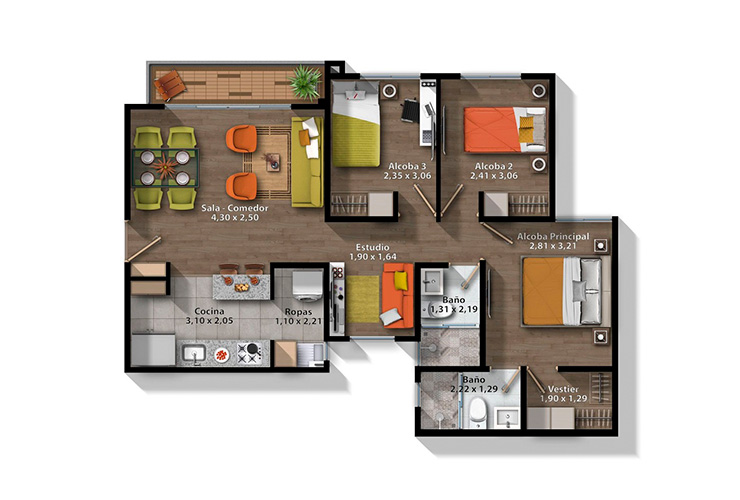 Imagen del plano del apartamento del proyecto de vivienda Puerta del Sol