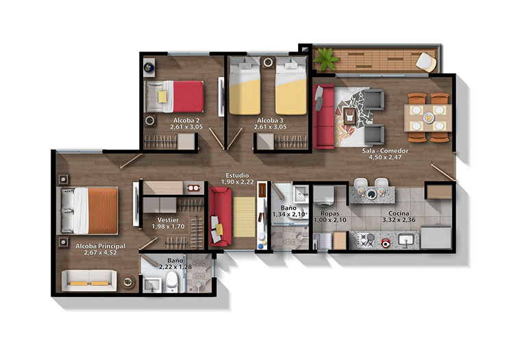 Imagen del plano del apartamento del proyecto de vivienda Puerta del Sol