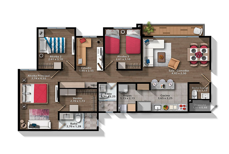 Imagen del plano del apartamento del proyecto de vivienda Puerta del Sol