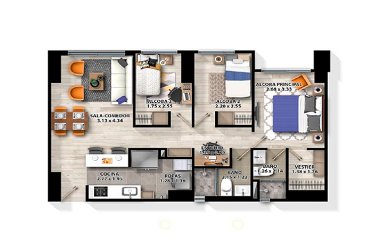 Imagen del plano del apartamento del proyecto de vivienda Iconika 68