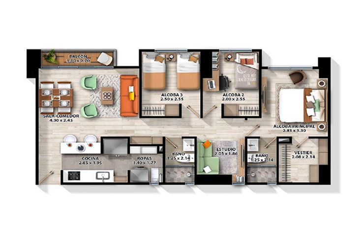 Imagen del plano del apartamento del proyecto de vivienda Iconika 68