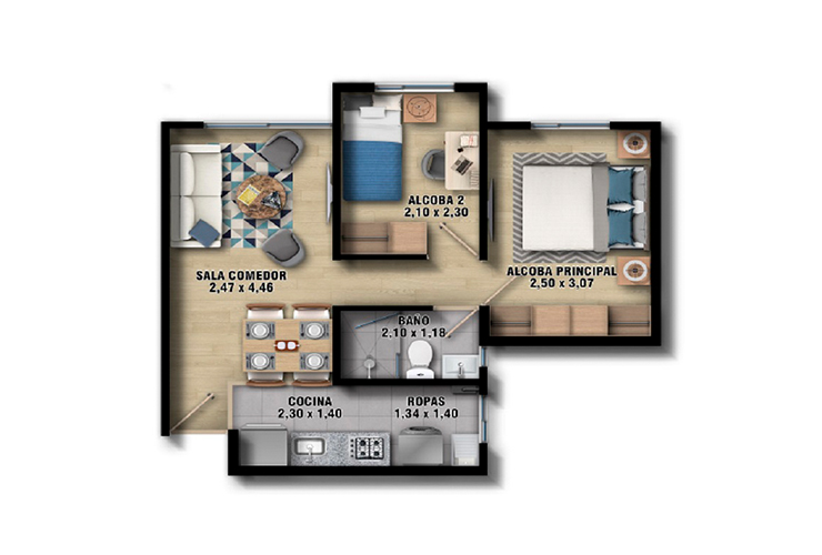 Imagen del plano del apartamento del proyecto de vivienda Serralta