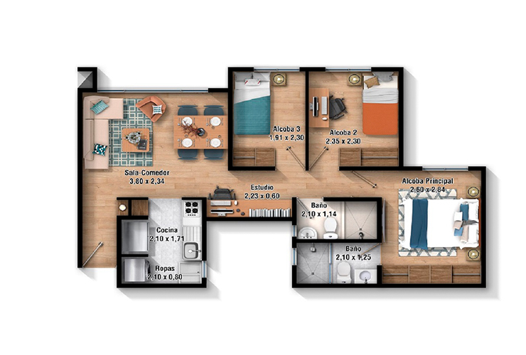 Imagen del plano del apartamento del proyecto de vivienda Alamo