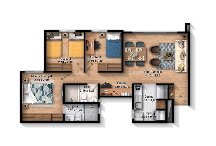 Imagen del plano del apartamento del proyecto de vivienda Alamo