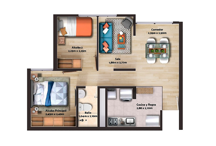 Imagen del plano del apartamento del proyecto de vivienda Urbania