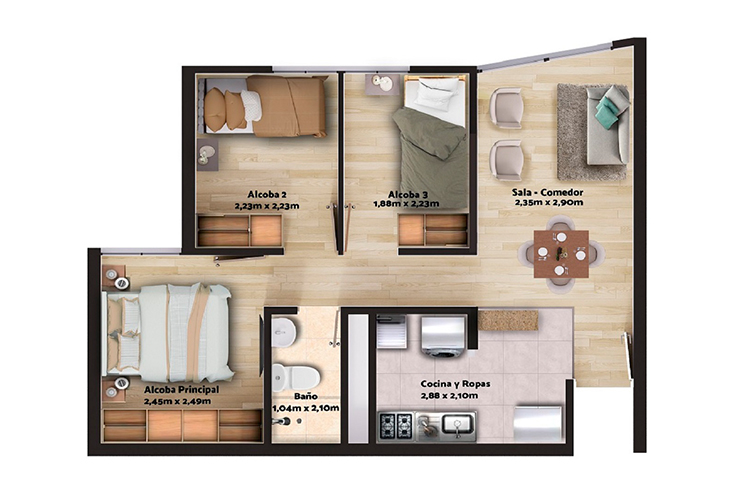 Imagen del plano del apartamento del proyecto de vivienda Urbania