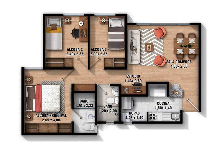 Imagen del plano del apartamento del proyecto de vivienda Teka Los Maderos