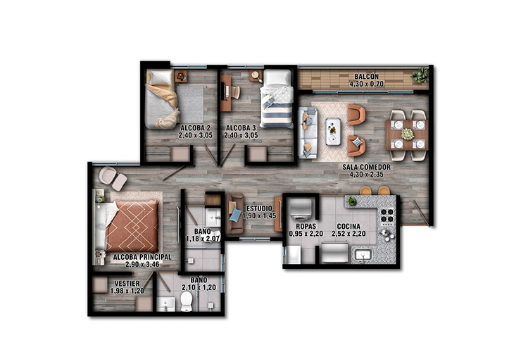 Imagen del plano del apartamento del proyecto de vivienda Arborea Alameda