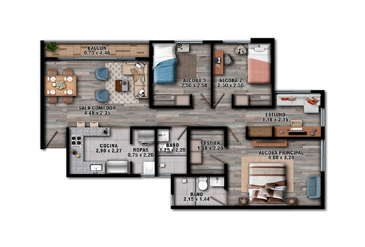 Imagen del plano del apartamento del proyecto de vivienda Arborea Alameda