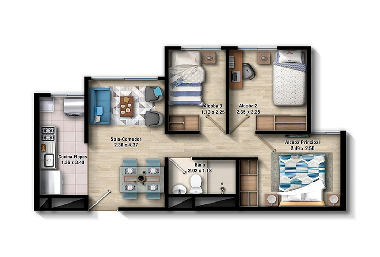 Imagen del plano del apartamento del proyecto de vivienda Serena