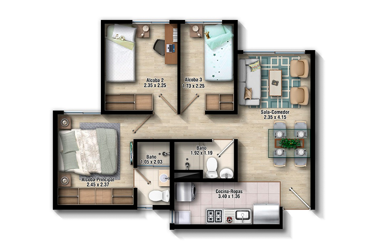 Imagen del plano del apartamento del proyecto de vivienda Serena