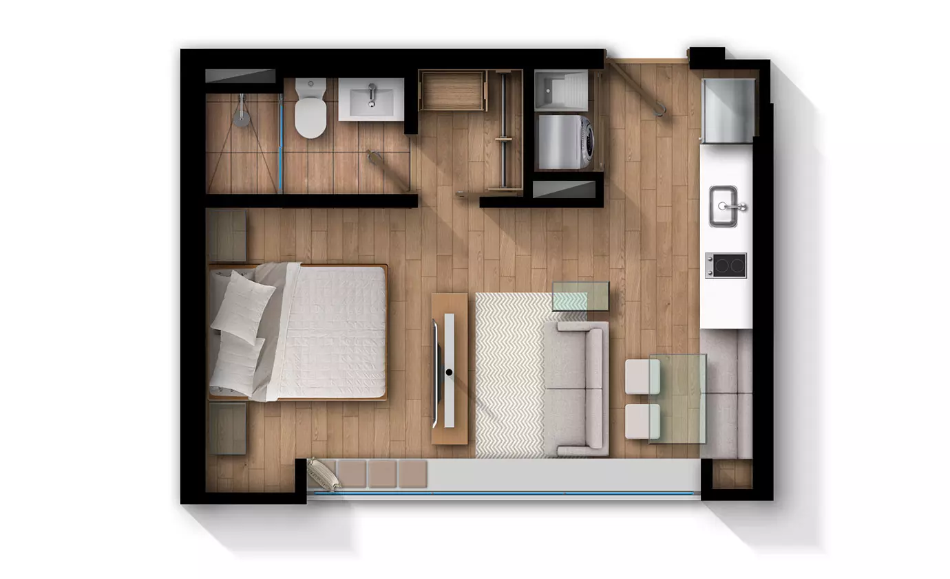 Imagen del plano del apartamento de 64M del proyecto de vivienda Luar