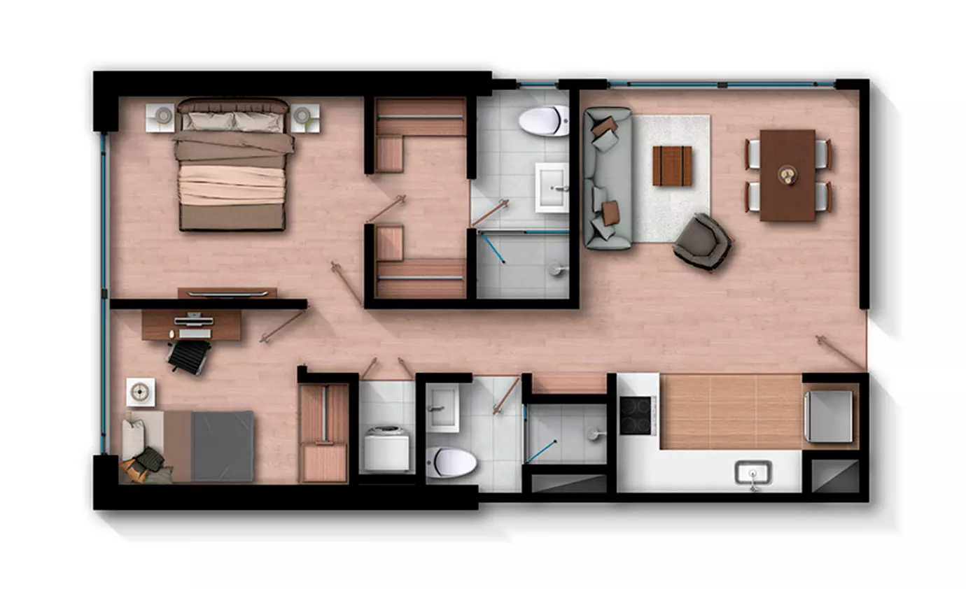 Imagen del plano del apartamento de 64M del proyecto de vivienda View 63