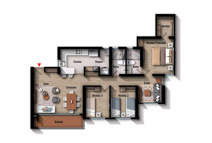 Imagen del plano del apartamento de 88M del proyecto de vivienda Gregal