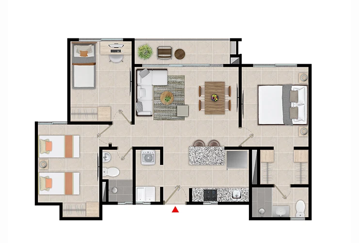 Imagen del plano del apartamento de 64M del proyecto de vivienda H. San Pablo