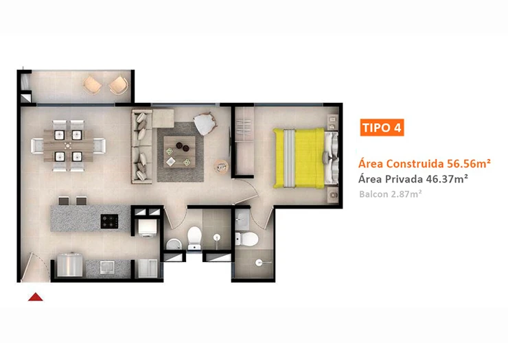 Imagen del plano del apartamento de 64M del proyecto de vivienda H. San Pablo