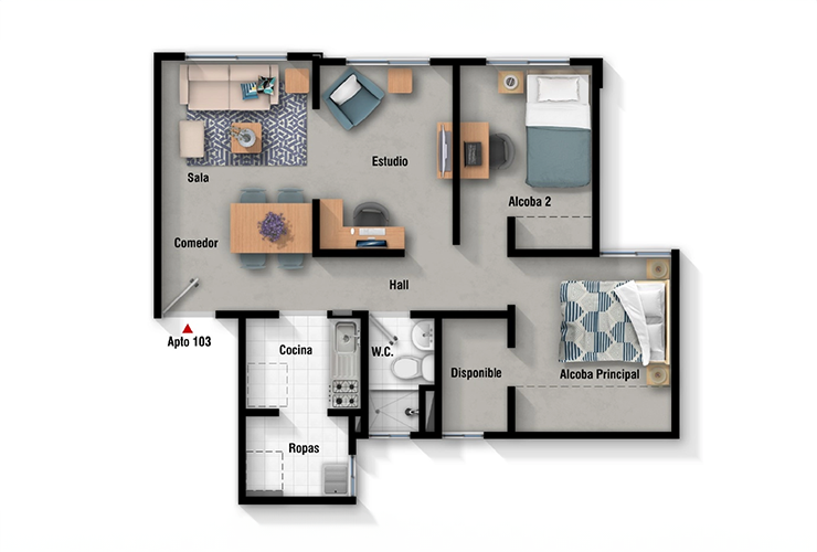 Imagen de planos del apartamento del proyecto de vivienda Entrebosques