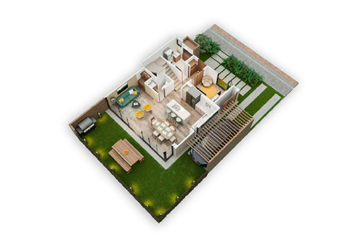 Imagen del plano del apartamento de 64M del proyecto de vivienda Fresno