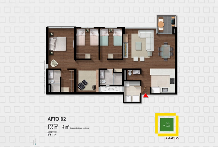 Imagen del plano del apartamento del proyecto de vivienda Isla