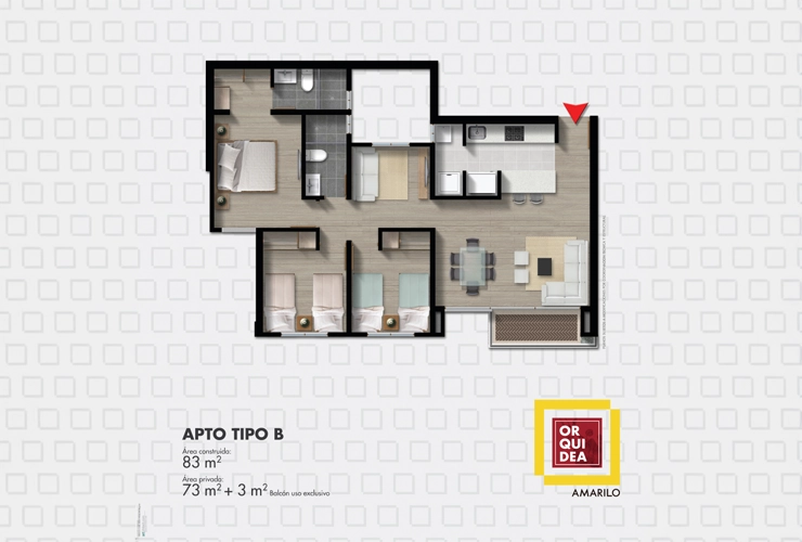 Imagen del plano del apartamento del proyecto de vivienda Orquídea