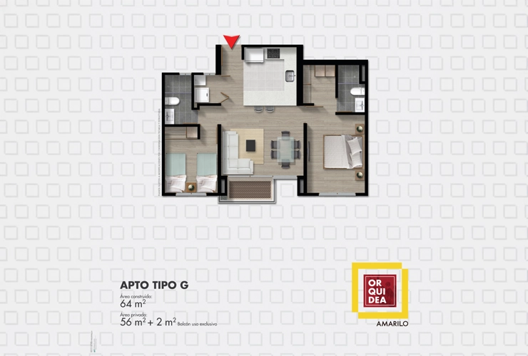 Imagen del plano del apartamento del proyecto de vivienda Orquídea