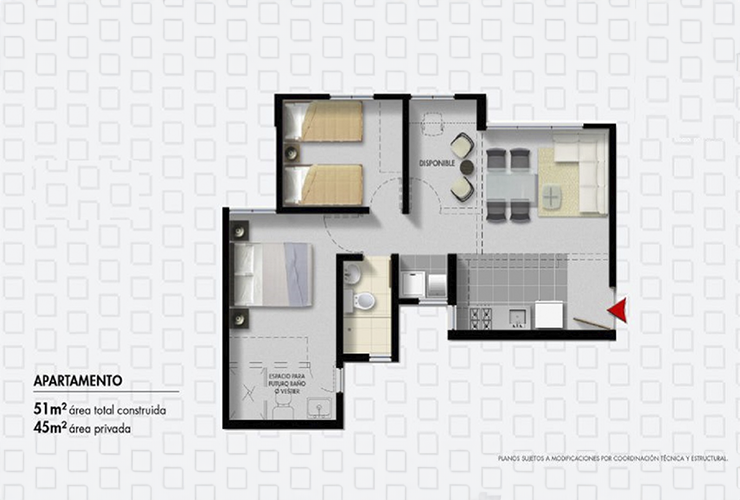 Imagen del plano del apartamento del proyecto de vivienda Caminos del Portal