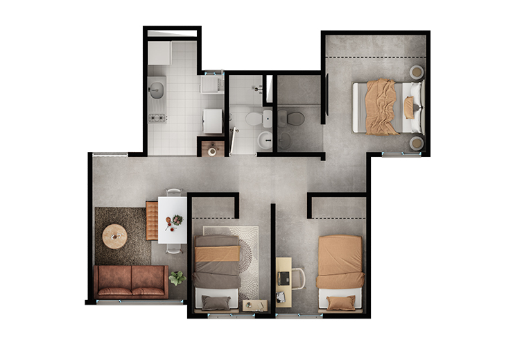 Imagen del plano del apartamento de 64M del proyecto de vivienda La Unión