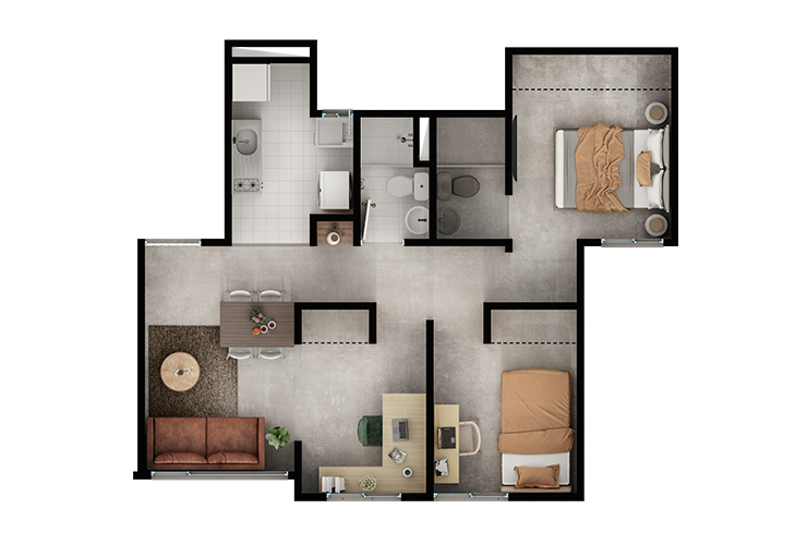 Imagen del plano del apartamento de 64M del proyecto de vivienda La Unión