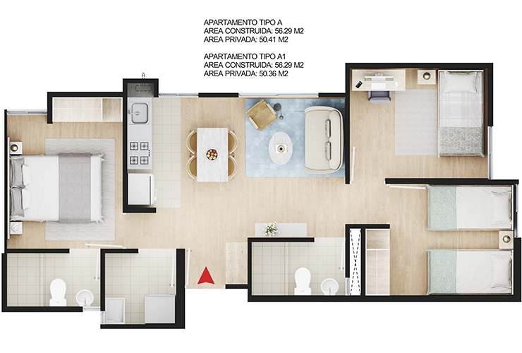 Imagen del plano del apartamento del proyecto de vivienda Versalles