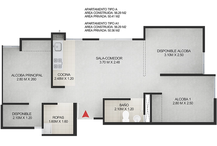 Imagen del plano del apartamento del proyecto de vivienda Versalles