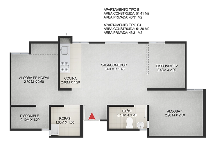 Imagen del plano del apartamento del proyecto de vivienda Versalles