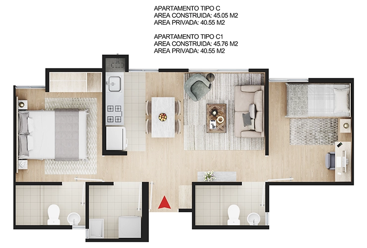 Imagen del plano del apartamento del proyecto de vivienda Versalles