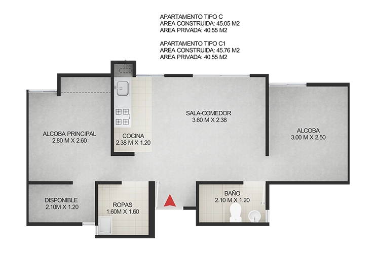 Imagen del plano del apartamento del proyecto de vivienda Versalles