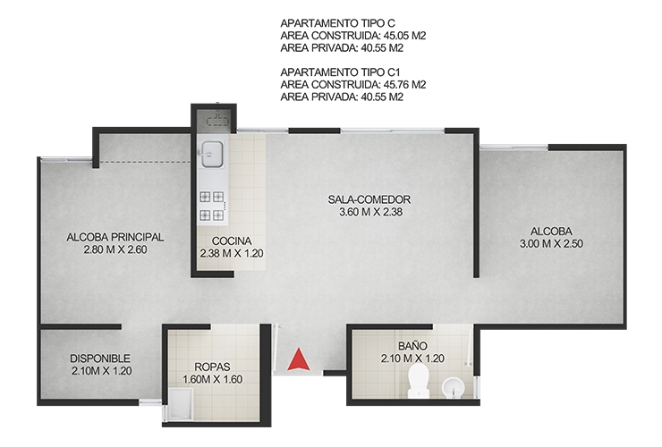 Imagen del plano del apartamento del proyecto de vivienda Monguí