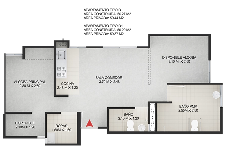 Imagen del plano del apartamento del proyecto de vivienda Monguí