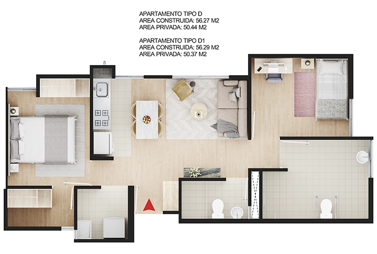 Imagen del plano del apartamento del proyecto de vivienda Monguí