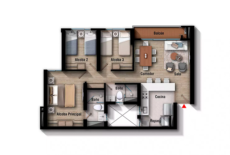 Imagen del plano del apartamento de 71.60M del proyecto de vivienda Gregal