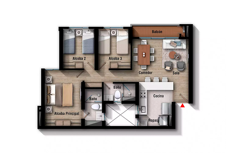 Imagen del plano del apartamento de 71M del proyecto de vivienda Gregal