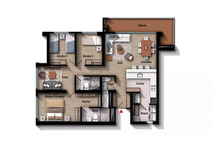 Imagen del plano del apartamento de 97M del proyecto de vivienda Gregal